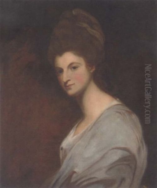 Portrait Of Elizabeth, Countess Of Craven, In A Grey Shawl Oil Painting by George Romney