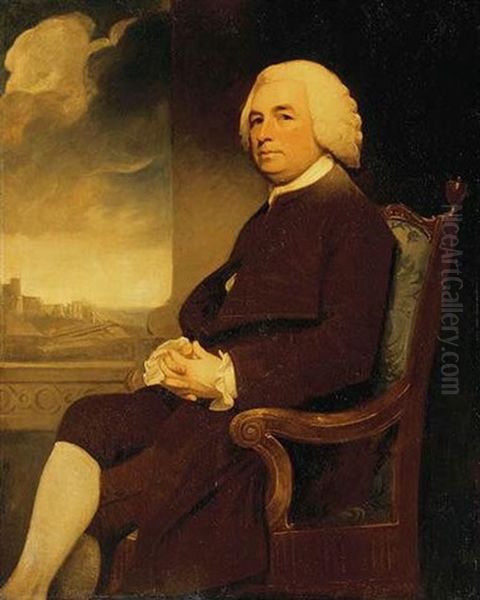 Portrait Of Michael Russell With Dover Castle Beyond Oil Painting by George Romney