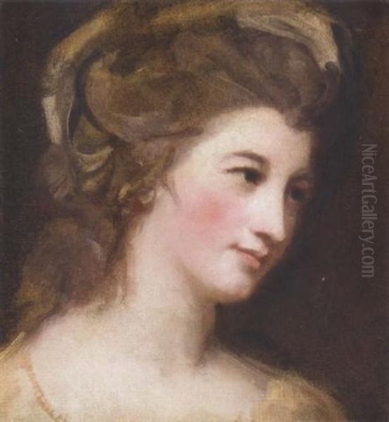 Portrait Of A Lady (miss Emily Bertie, Known As Emily Pott?) Wearing A Cream Dress Oil Painting by George Romney