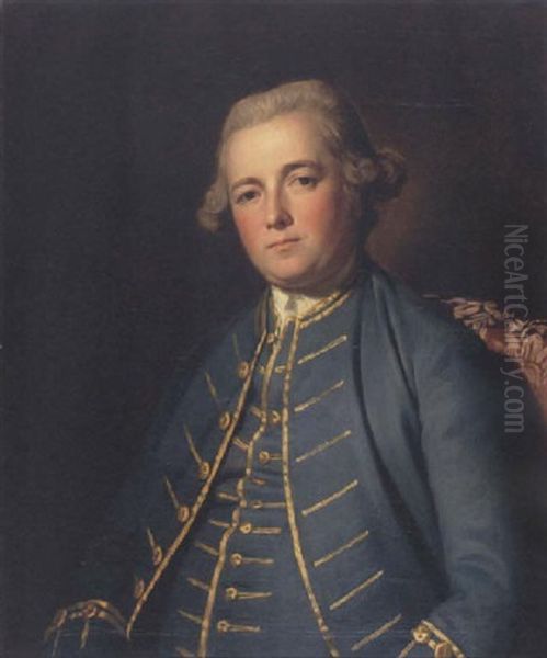 Portrait Of John Gathorne Wearing A Blue Coat And Vest With Gold Trim Oil Painting by George Romney