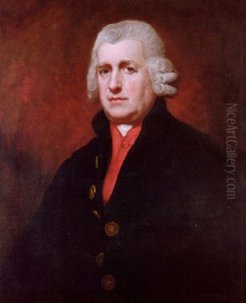 Portrait Of Nicholas Pearse Wearing A Blue Coat And Red Waistcoat Oil Painting by George Romney