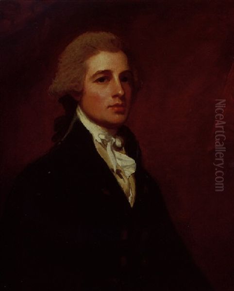 Portrait Of A Gentleman Wearing A Blue Coat And White Stock Oil Painting by George Romney