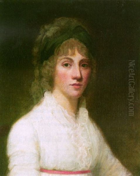 Portrait Of A Lady Wearing A White Dress Oil Painting by George Romney