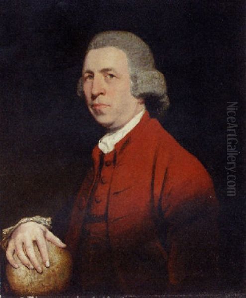 Portrait Of Dr. Barkley, His Right Hand Resting On A Globe Oil Painting by George Romney