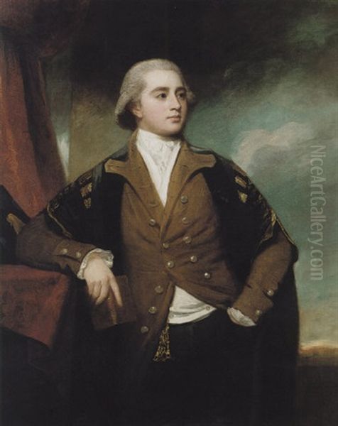 Portrait Of A Gentleman, (thomas Cherbury Bligh ?), Wearing A Brown Coat And Academic Robes With A Book In His Left Hand Oil Painting by George Romney