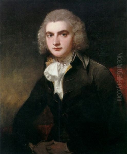 A Portrait Of William Tighe, Seated With His Hand Crossed Oil Painting by George Romney