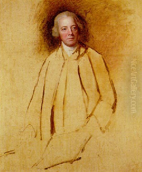 Portrait Of A Gentleman - William Hayley? Oil Painting by George Romney