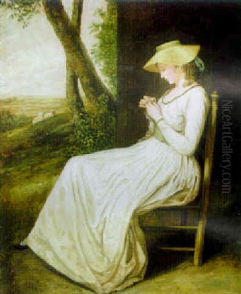 The Sempstress Oil Painting by George Romney