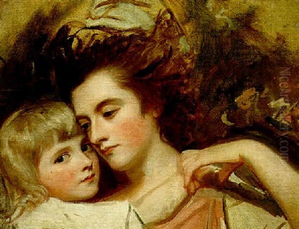 Portrait Of Mrs. Canning And Her Daughter Oil Painting by George Romney