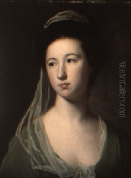 Portrait Of Lady Cecilia Halliwell In A Green Dress And Pale Green Veil Oil Painting by George Romney