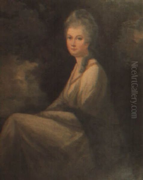 Portrait Of A Lady (maria Gunning, Countess Of Coventry?), Seated Oil Painting by George Romney