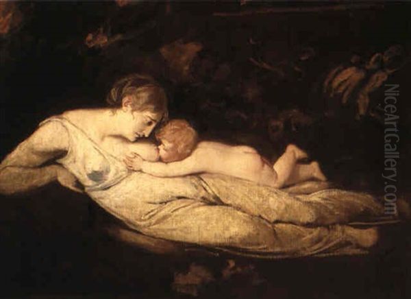 A Mother And Child In A Landscape Oil Painting by George Romney