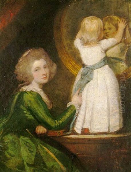 Portrait Of Mrs Russel With Her Son, Henry Oil Painting by George Romney