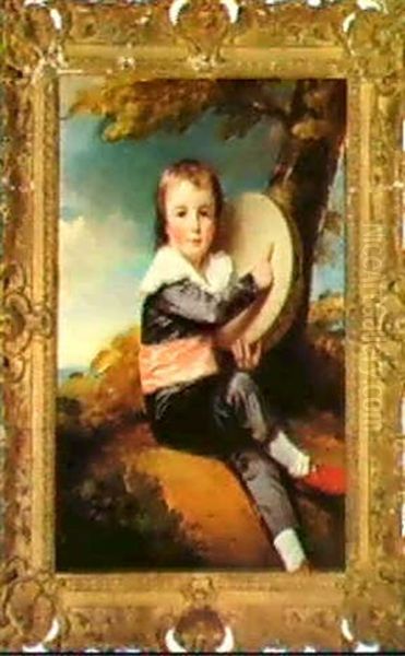 Portrait Of A Little Boy, Thought To Be Master Murray,      Seated Almost Full Length, In A Mauve Suit] Oil Painting by George Romney