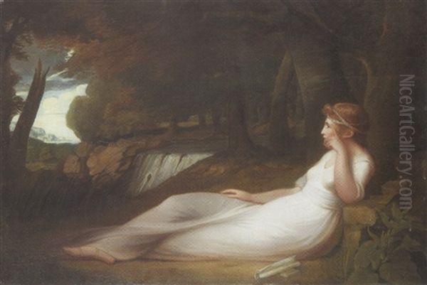 Psyche In A Wood Oil Painting by George Romney