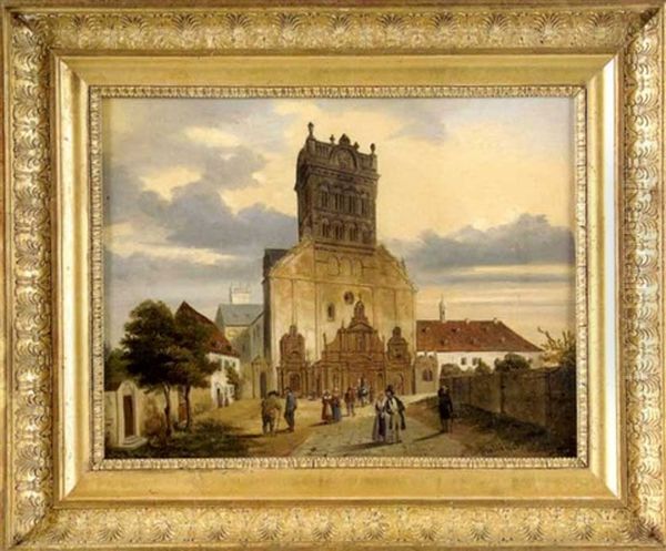 L'eglise St. Mathias A Treves, Le Parvis Anime De Nombreux Personnages Oil Painting by Philippe Ronde