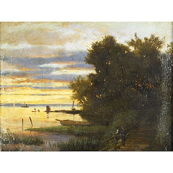 Landscape At Sunrise Oil Painting by Frederick Rondel