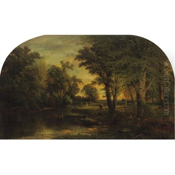 Cattle Grazing In The Woods Oil Painting by Frederick Rondel