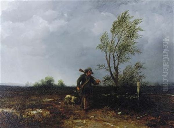 A Huntsman With His Dog On The Road Oil Painting by Frederick Rondel