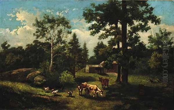 Grazing Behind The Barn Oil Painting by Frederick Rondel