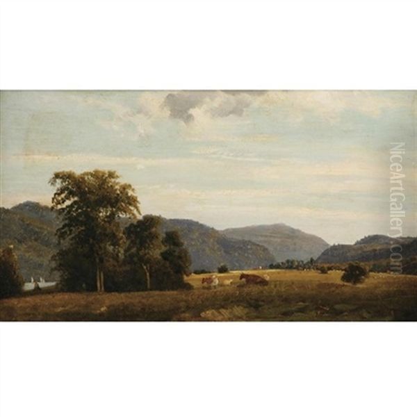 Pastoral River Landscape Oil Painting by Frederick Rondel