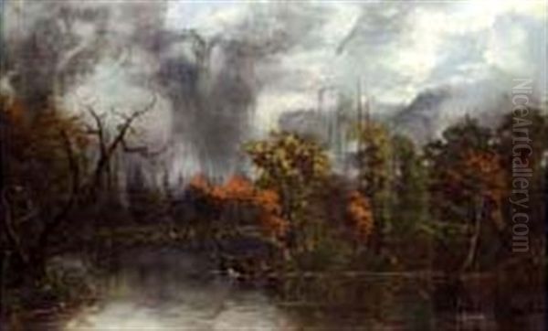 Downpour In The Swamp Oil Painting by Frederick Rondel