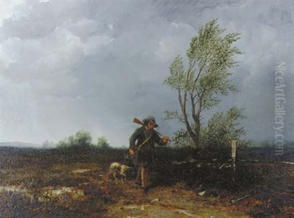 A Huntsman And His Dog On The Road Oil Painting by Frederick Rondel