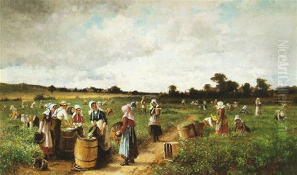 Picking Beans In New Jersey Oil Painting by Frederick Rondel