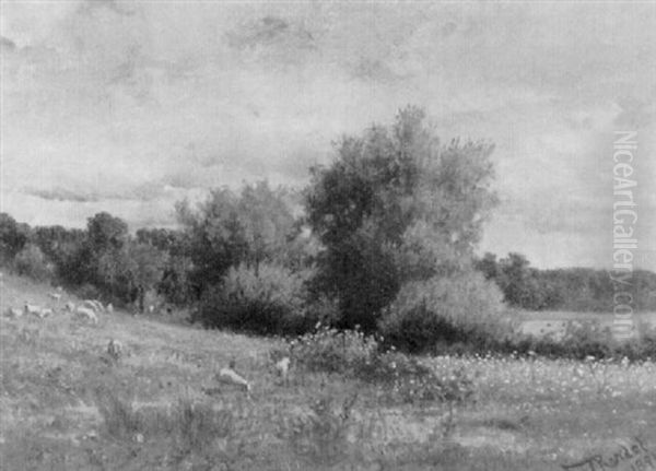 Landscape With Sheep Oil Painting by Frederick Rondel