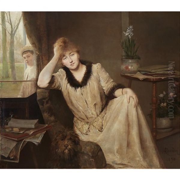 Portrait Of A Woman In An Elegant Interior Oil Painting by Henri Rondel