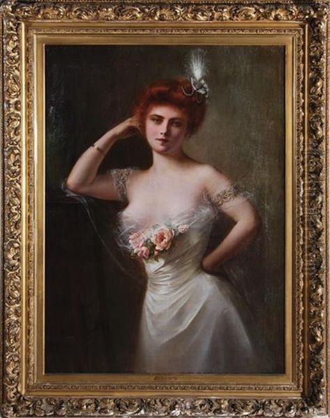 Red Haired Beauty In Interior Oil Painting by Henri Rondel