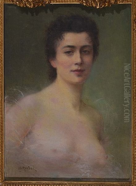 Portrait Of A Semi-clad Lady Oil Painting by Henri Rondel