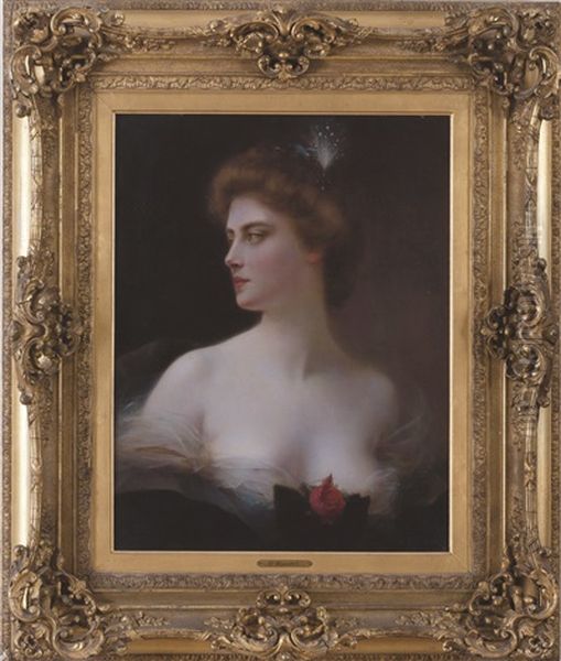 Portrait Of A Woman With A Rose Oil Painting by Henri Rondel