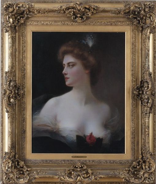 Portrait Of A Woman With A Rose Oil Painting by Henri Rondel