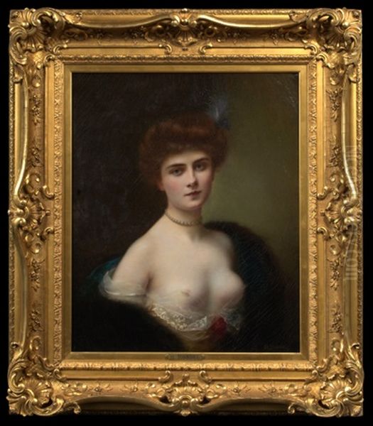 Portrait Of A Red Haired Beauty Oil Painting by Henri Rondel