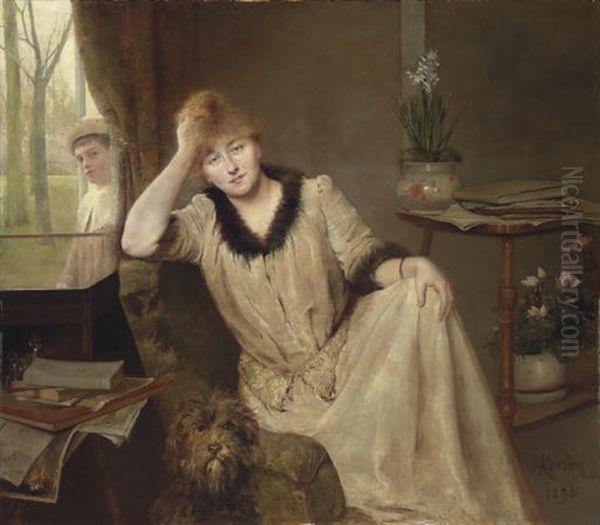 Portrait Of A Woman In An Elegant Interior Oil Painting by Henri Rondel