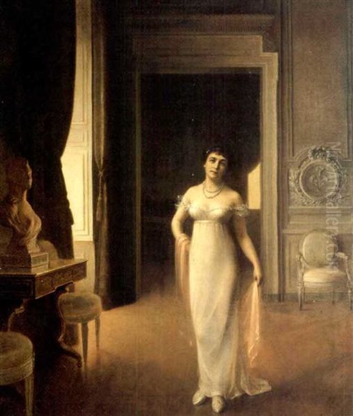 Portrait En Pied De Madame William G. Au Chateau De La Motte Oil Painting by Henri Rondel