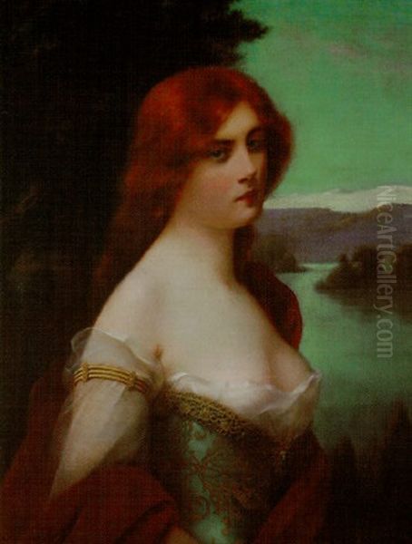 Red Haired Pre-raphaelite Beauty Oil Painting by Henri Rondel