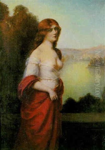 Jeune Femme En Rouge Oil Painting by Henri Rondel