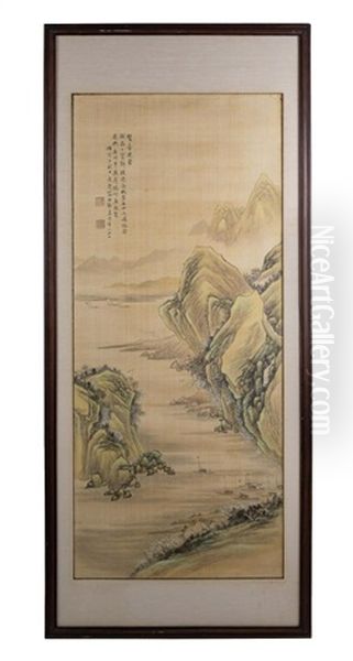 Rong Zhuchun Chinese Landscape Painting On Silk By Rong Zhuchun Oil Painting by  Rong Zuchun