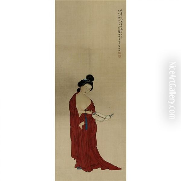 A Chinese Painting Of Maiden Oil Painting by  Rong Zuchun