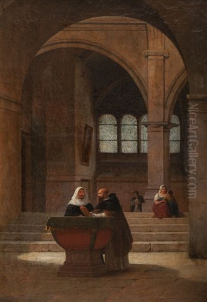 Conversation Dans Le Baptistere Oil Painting by Guillaume Frederique Ronmy