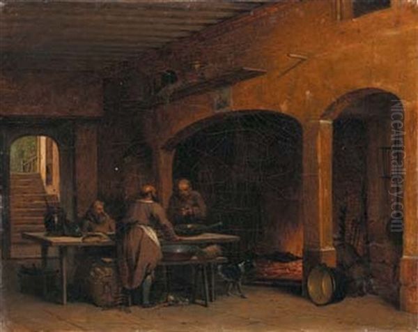 La Cuisine Du Chateau Ou La Cuisine Des Laics (+ La Cuisine Au Couvent Ou La Cuisine Des Moines; 2 Works) Oil Painting by Guillaume Frederique Ronmy