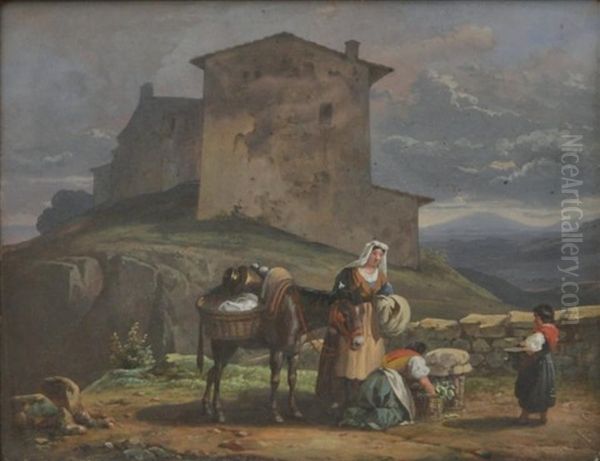 Paysannes Italiennes Oil Painting by Guillaume Frederique Ronmy