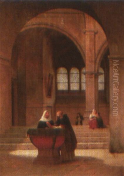 Conversation Au Baptistere, Italie Oil Painting by Guillaume Frederique Ronmy