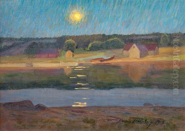 Moonlit Landscape Oil Painting by Hanna Roennberg