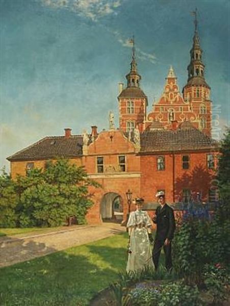 A Student And His Fiancee In Rosenborg Castle Gardens by Svend Ronne