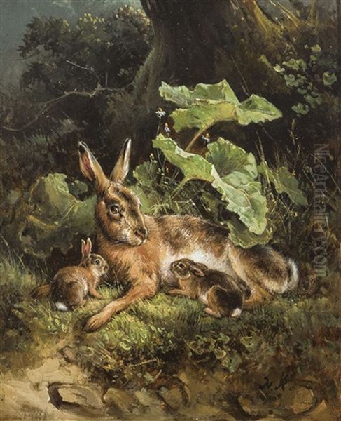 The Hare Oil Painting by Henriette Ronner-Knip