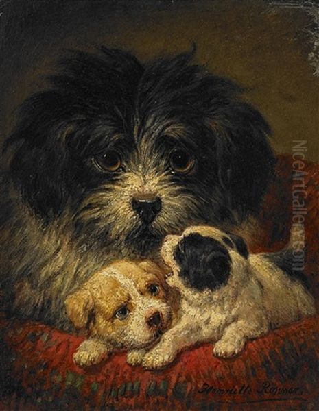 Hundemutter Mit Zwei Welpen Oil Painting by Henriette Ronner-Knip