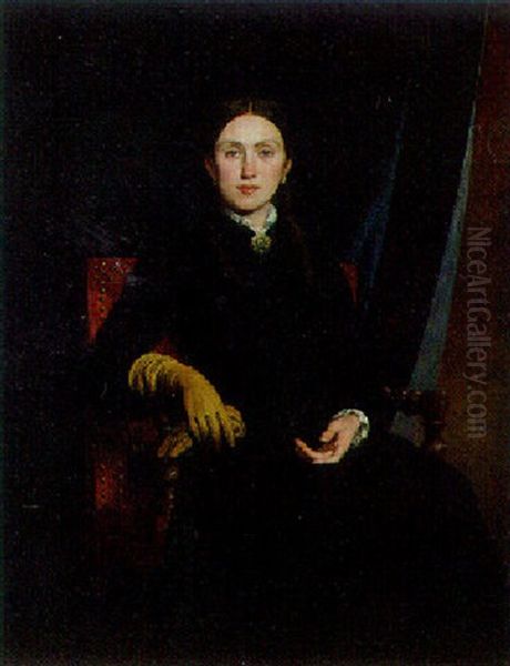 Portrait Of A Lady, Seated In A Dark Dress Oil Painting by Charles Ronot